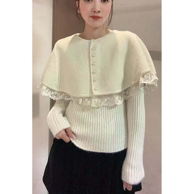 蕾丝斗篷披肩针织打底毛衣两件套