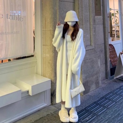 秋冬加厚防水貂绒针织开衫大衣