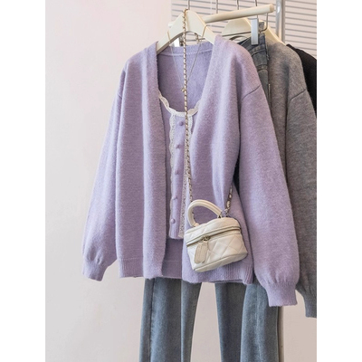 毛衣外套开衫吊带背心两件套新款