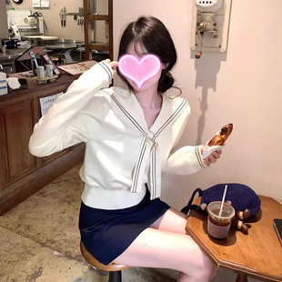 内搭长袖 2025秋冬新款 短款 毛衣学院风海军领针织衫 上衣 披肩修身