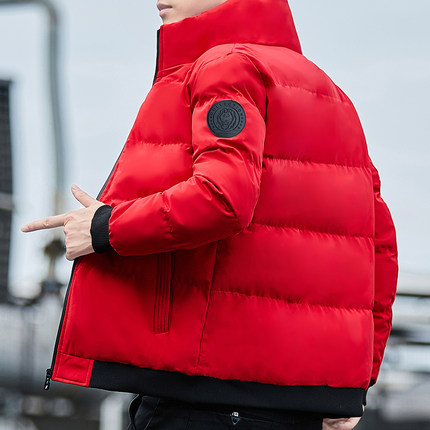 保罗羽绒棉服男秋冬加厚保暖立领外套本命年红色袄子大码短款棉衣