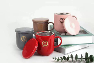 韩国产佛罗伦萨陶瓷茶杯滤网茶网办公杯家用办公室水杯防尘盖杯