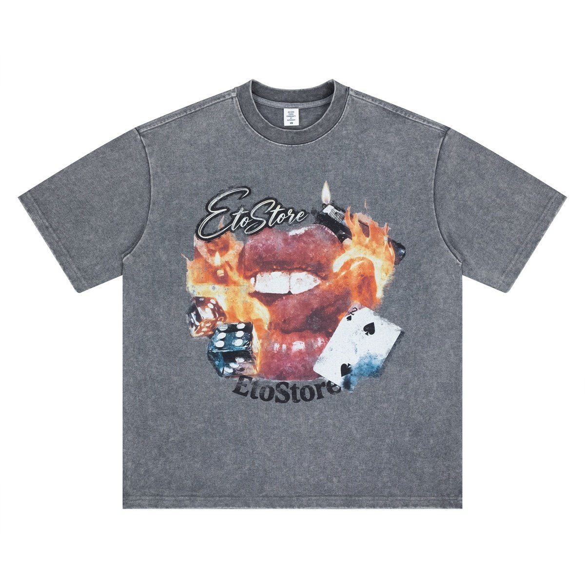 UNZEOT休闲设计感小领口宽松火烧嘴唇扑克骰子抽象印花短袖T恤ins,男装,T恤,淘宝优惠券,粉丝福利购,淘宝优惠卷