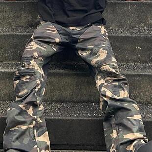 Grailz Project涂层刷蜡拼接迷彩裤机车阔腿街头vibe风微喇叭裤
