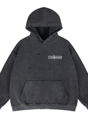 UNZEOT复古做旧重磅洗水宽松连帽卫衣日系简约外套国潮牌帽衫男