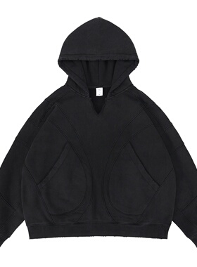 UNZEOT 2025春季新款美式复古重磅硬挺连帽卫衣春秋潮牌vibe外套