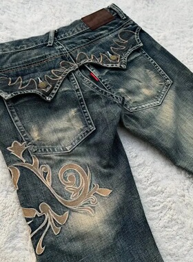 欧美2025新款Y2K原宿复古美国牛仔裤哥特街舞街头休闲宽松的蓝色