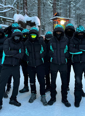 跨境欧美新款冬季字母印花ins风街头连帽拉链男女同款外套棉服