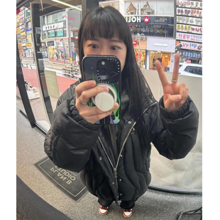 thug club 新款黑色尼龙防水防风鹅绒连帽羽绒服充绒保暖秋冬情侣