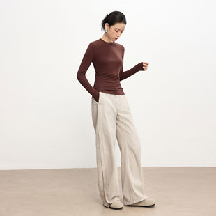 吉米家丨柔光薄款丝光羊毛衫基础圆领上衣奢感轻薄打底长袖修身T