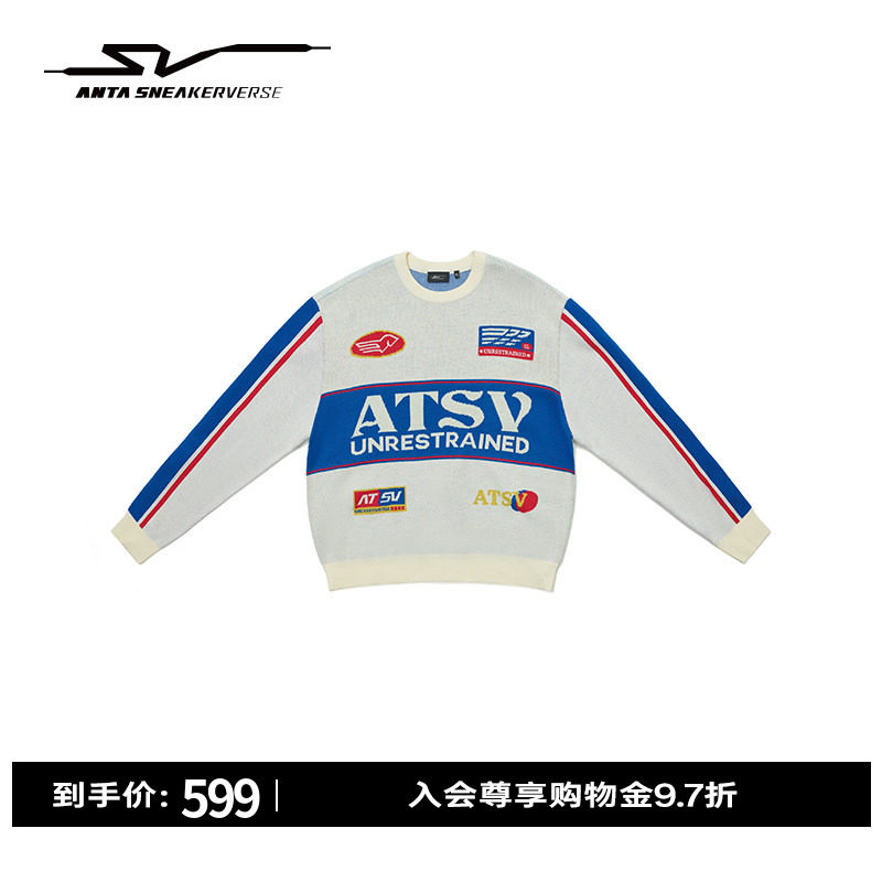 安踏SV丨潮流美式赛车风编织衫男女同款宽松休闲毛衣1726117