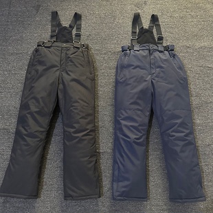 出口欧美防风水加棉儿男女童背带滑雪裤冲锋裤保暖棉裤户外单双板