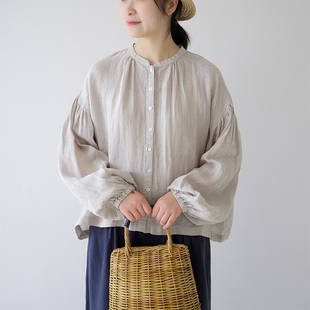 女宽松上衣可爱森女春夏新款 十月雪 新款 春夏季 日系稀疏亚麻衬衫