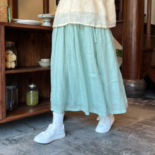新女小个子显高中长款 半身裙女 日系苎麻半身裙仙气裙夏季 十月雪