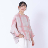女春季 十月雪 日系棉麻圆领格子宽松衬衫 新森女文艺套头上衣