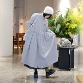 十月雪 日系磨毛棉麻连衣裙女2024年秋冬季 新长袍子长裙