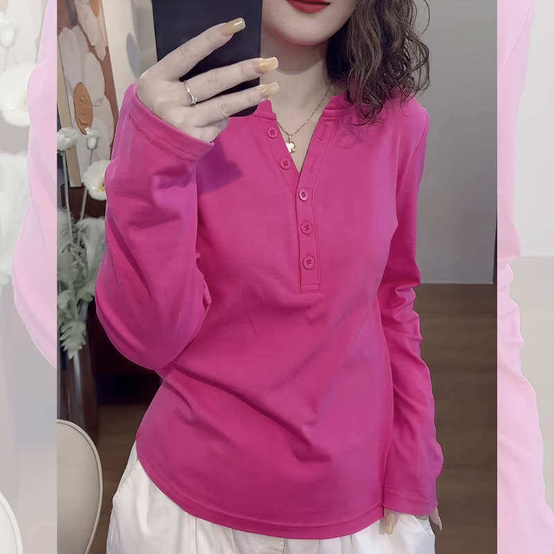 【赠送运费险】玫红色长袖T恤女