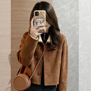 双面穿皮毛一体羊羔毛外套女2026新款初冬加绒加厚短款麂皮绒上衣