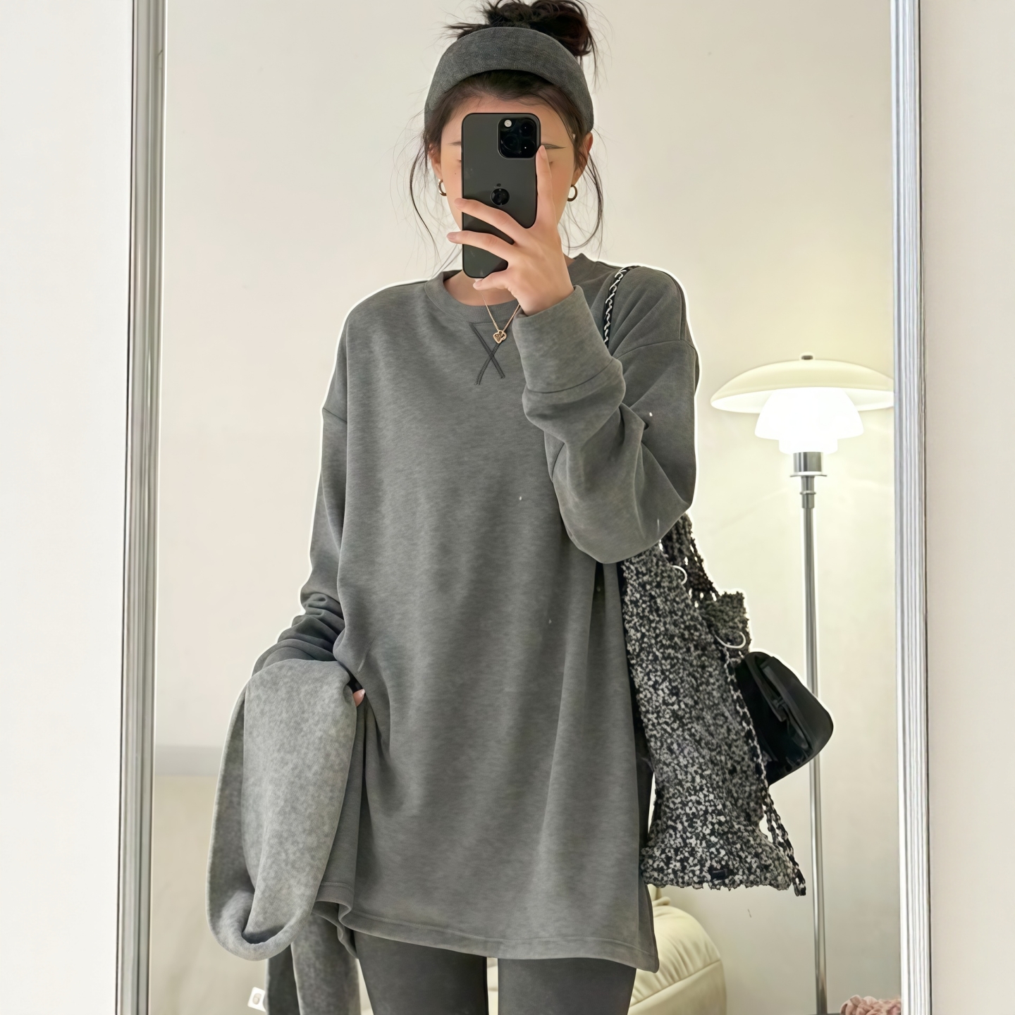 【赠送运费险】宽松灰色长袖t恤