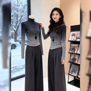 今年流行爆款渐变色高领打底衫上衣2026秋冬新款早春法式t恤女装