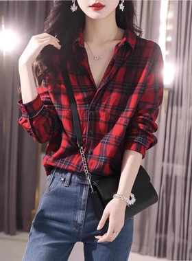 2025年爆款欧货洋气超好看独特漂亮复古红色格子POLO领衬衫女上衣