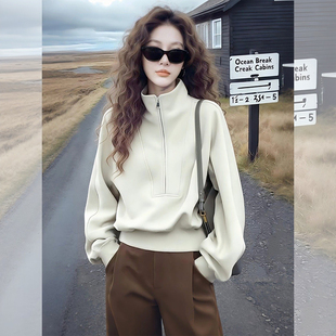美式立领无帽卫衣女款加厚2026新款爆款春季时尚洋气减龄女士上衣