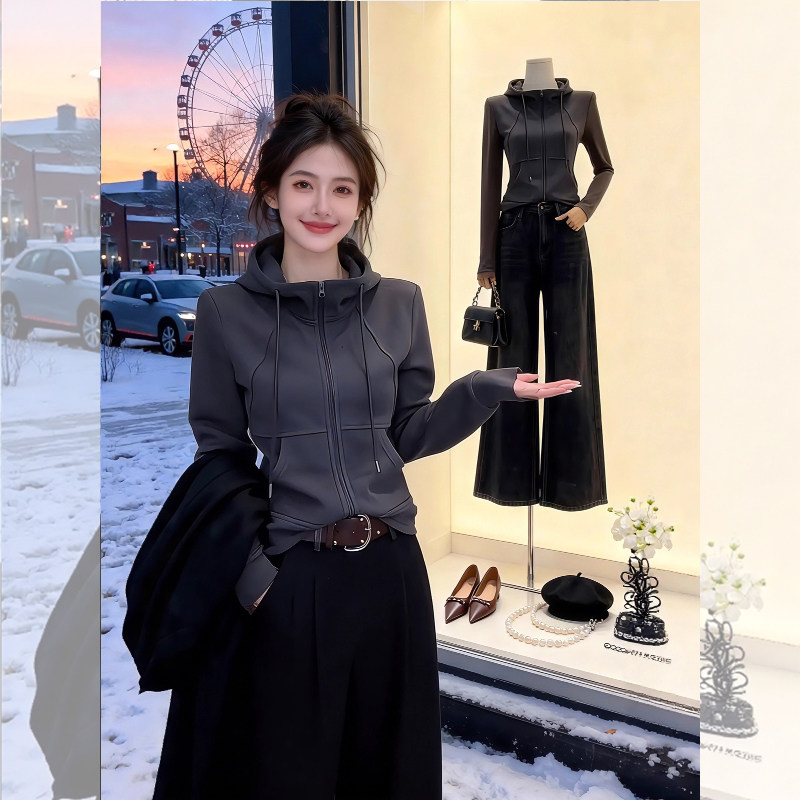 高端双面德绒连帽开衫卫衣女2026新款爆款秋冬季拉链外套修身上衣,女装/女士精品,卫衣/绒衫,淘宝优惠券,粉丝福利购,淘宝优惠卷