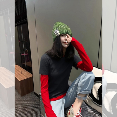 【赠送运费险】拼接高级长袖T恤