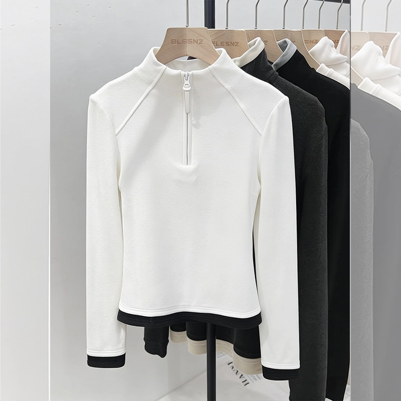 法式半高领德绒秋冬打底衫女2026新款叠穿内搭上衣修身显瘦卫衣,女装/女士精品,大码内搭,淘宝优惠券,粉丝福利购,淘宝优惠卷