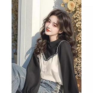 衬衫 超好看独特漂亮洋气别致减龄黑色假两件长袖 女潮 新款 2026春季