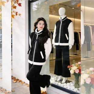 初冬天黑色羊羔毛毛绒外套女秋冬季加绒加厚短款摇粒绒毛茸茸上衣