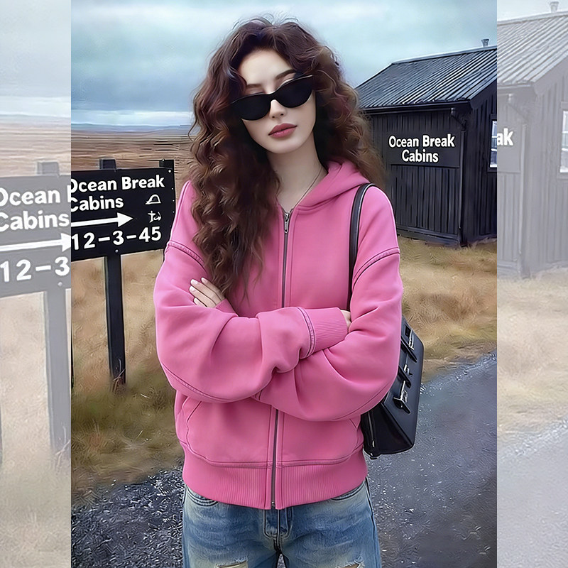 美式运动卫衣短款外套女春秋新款小个子宽松休闲开衫连帽百搭上衣,女装/女士精品,短外套,淘宝优惠券,粉丝福利购,淘宝优惠卷