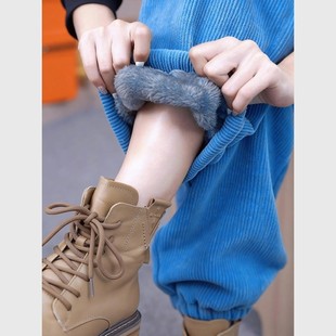 羊羔绒运动裤 加绒加厚裤 女款 2026小个子卫裤 子 冬季 蓝色灯芯绒棉裤