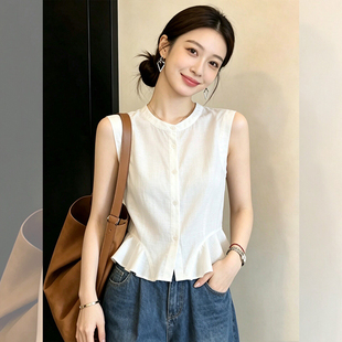 白色无袖衬衫女款2026新款夏季女士高级感轻奢减龄洋气衬衣上衣服