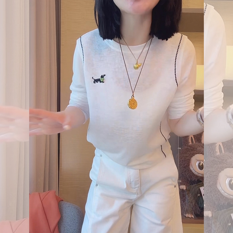 【赠送运费险】刺绣白色长袖t恤
