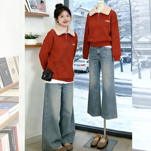 洋气时尚高级感羊羔毛外套女秋冬日系复古简约小众休闲半拉链卫衣