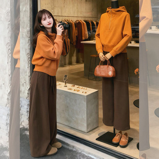 黄色半开领拉链连帽卫衣女款2026秋新款时尚洋气减龄百搭休闲上衣