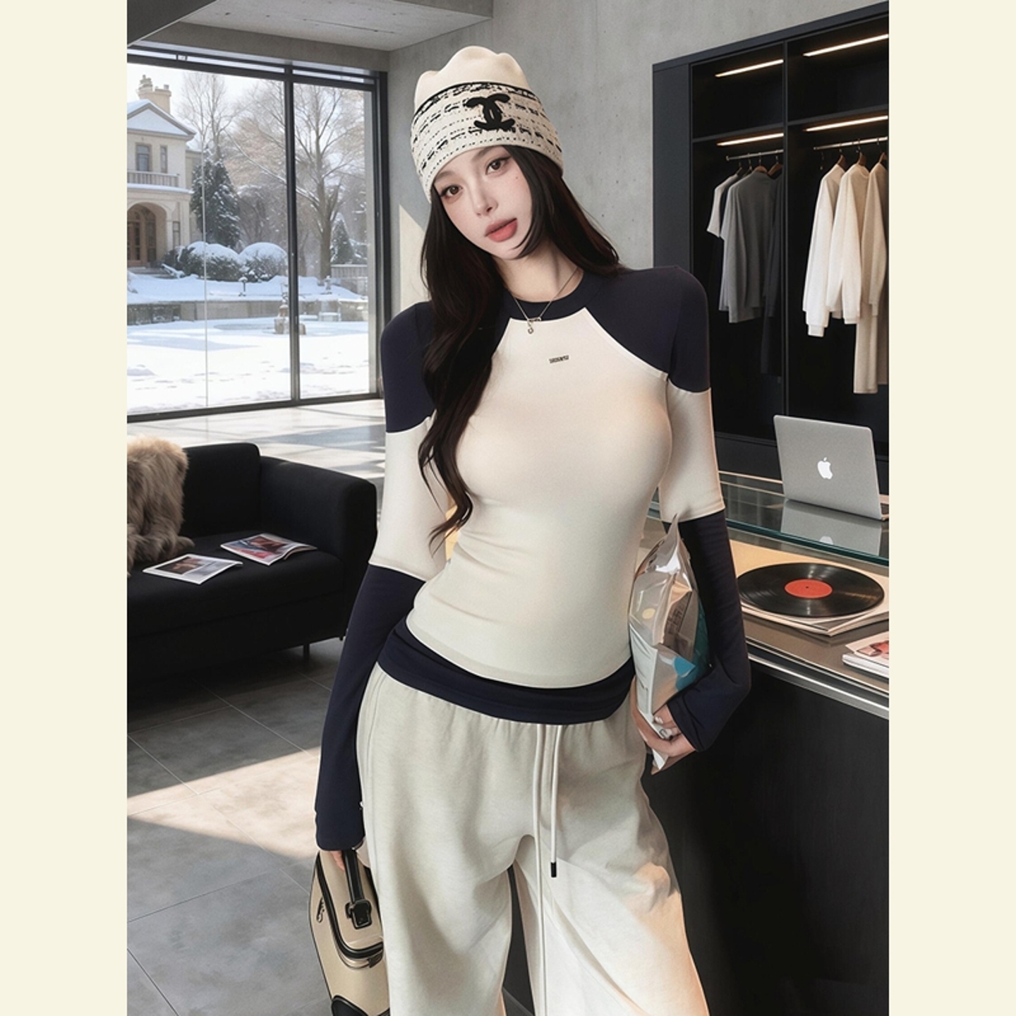 【赠送运费险】高级感拼接T恤女