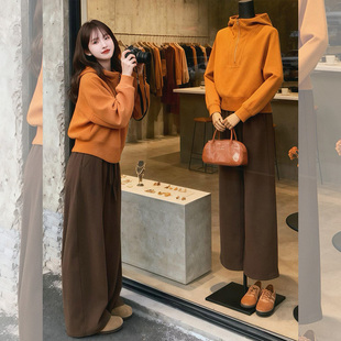 橙色半开领拉链连帽卫衣女款2026秋新款时尚洋气减龄百搭休闲上衣