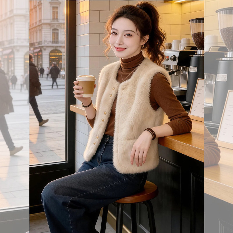 韩版时尚洋气毛绒无袖马甲女2026秋冬新款高级感洋气减龄外套上衣