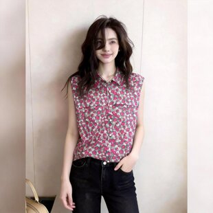 通勤风漂亮时髦碎花无袖 女休闲日常小众设计显瘦百搭气质上衣 衬衫
