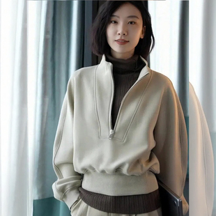 半拉链女士卫衣女款秋冬季2026新款爆款小个子时尚洋气宽松短上衣