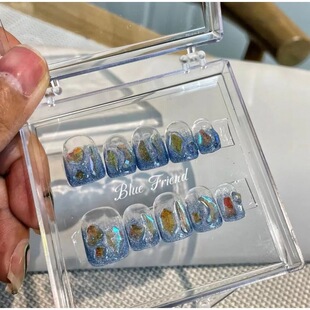 340手工光疗穿戴甲 蓝颜知己穿戴甲成品重复使用美甲贴片