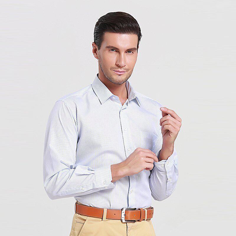 开开男士长袖衬衫商务纯衬衣全棉免烫ssp工艺成衣免烫宽松衬衣