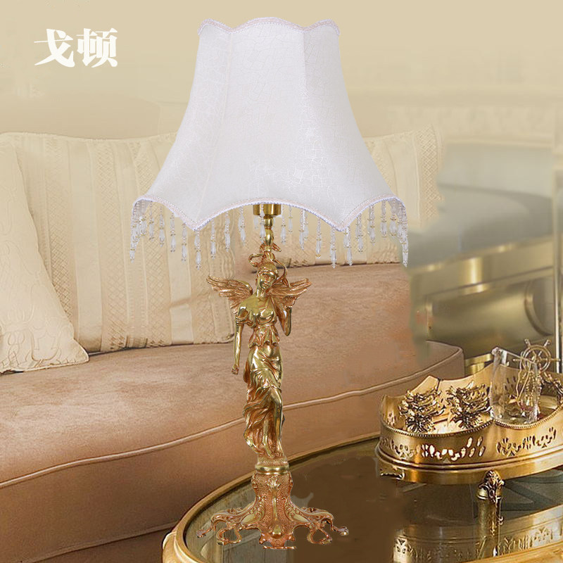法式田园全铜台灯欧式艺术纯铜天使台灯美式脱蜡铜床头客厅台灯