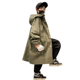 男童夹棉加厚风衣外套儿童2025新款秋冬装长款中大童洋气英伦风潮