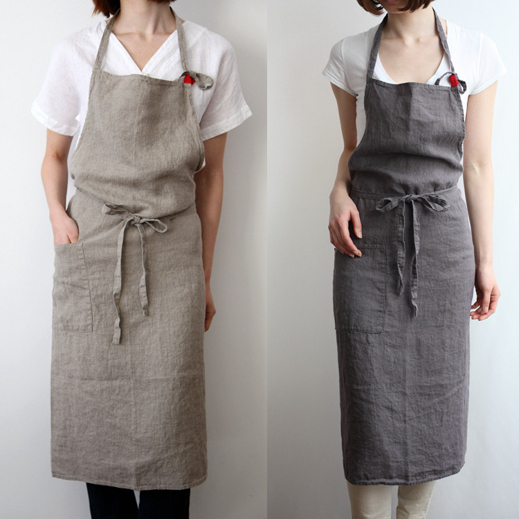 亚麻韩版是防污印字花艺围裙纯麻