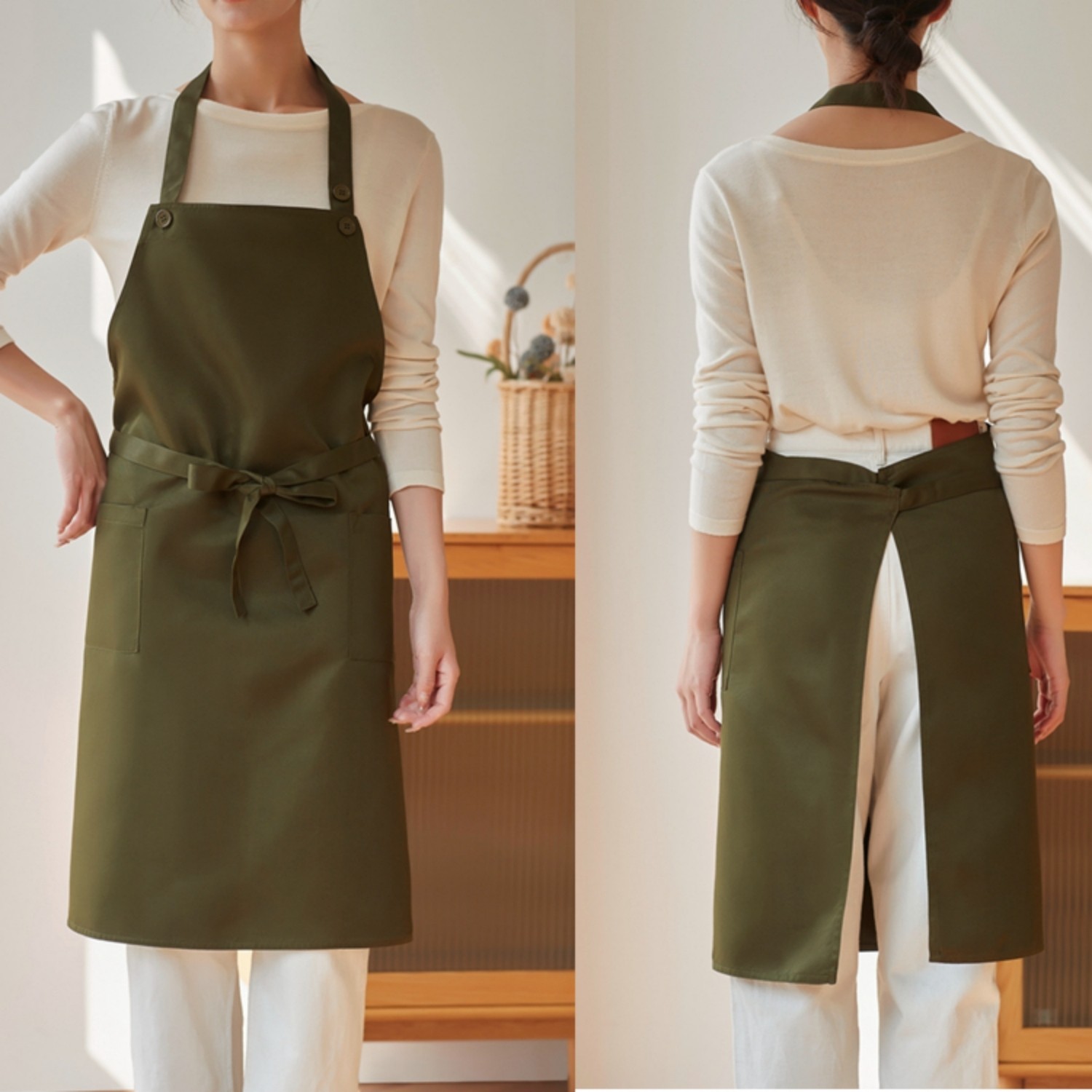 全新韩版抗皱防泼水围裙日本高档纯色时尚简约咖啡厅美容发服务员