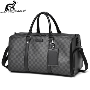 彬澳袋鼠pvc格纹手提旅行包男女士干湿分离健身包短途出差斜挎包