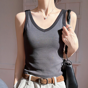 新款 拼接吊带背心女V领甜辣风内搭外穿修身 上衣春季 无袖 显瘦短款
